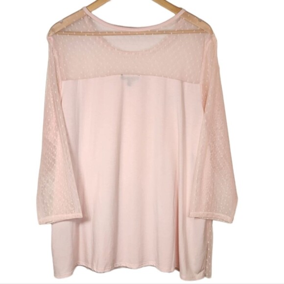 Lane Bryant Top Baby Pink Tiered Tulle Lace Sheer Flowy Long Sleeve Stretch 22 - Picture 6 of 11